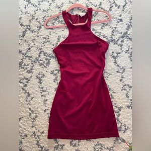 Maroon bodycon high neck club dress